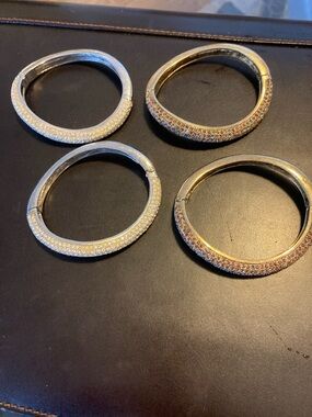 Sparkling Pave Crystal Bangle Bracelet - Silver and Rose Gold